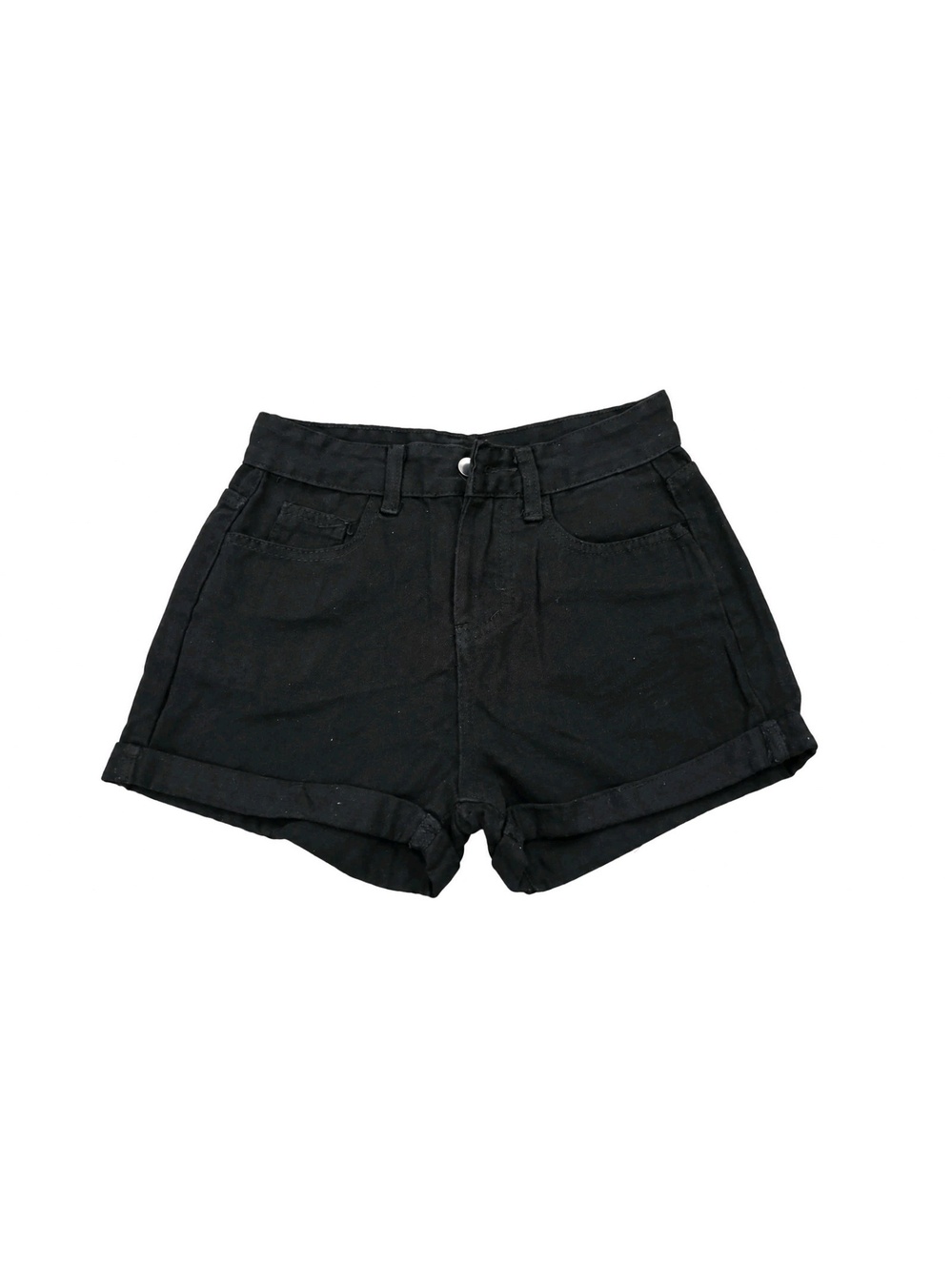 Black Denim Jean Shorts DIY Sewing Project Unfinished Buttonhole Cuffed Hem Sz S